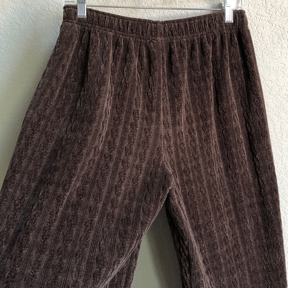 Aerie Offline Cable Knit Wide Leg Lounge Pants Chenille Trouser Brown Pull On - Picture 5 of 14